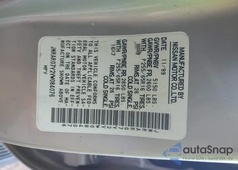 2000 Infiniti Qx4 from USA, damaged, VIN JNRAR07Y2YW084076